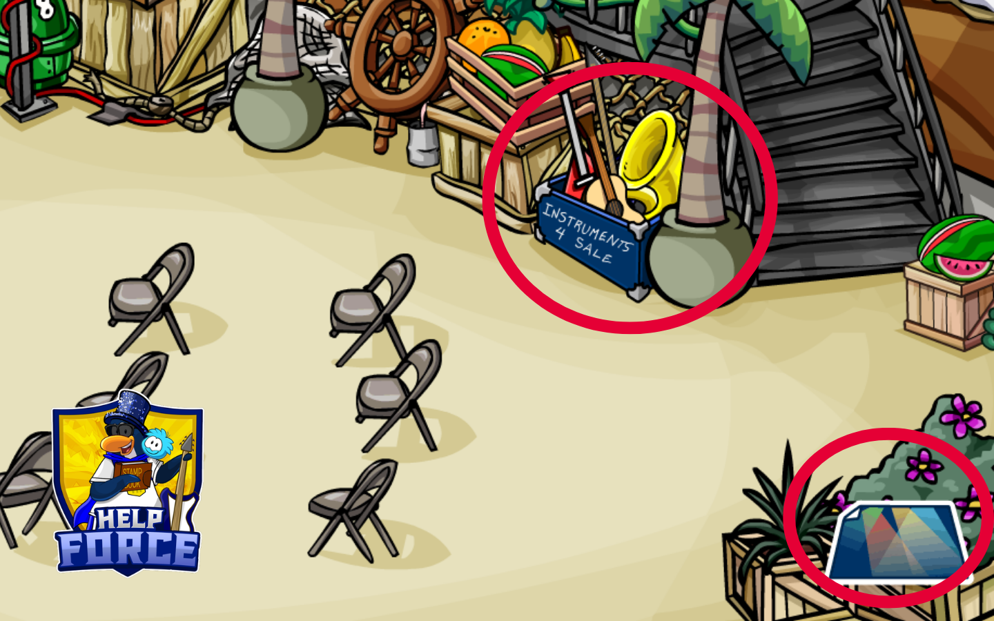 Instrument locations for the Perfect Parlor Performance quest
