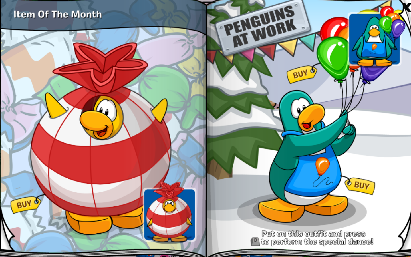 Club Penguin Journey September 2026 Item of the Month Candy Wrapper Costume and Penguins at Work