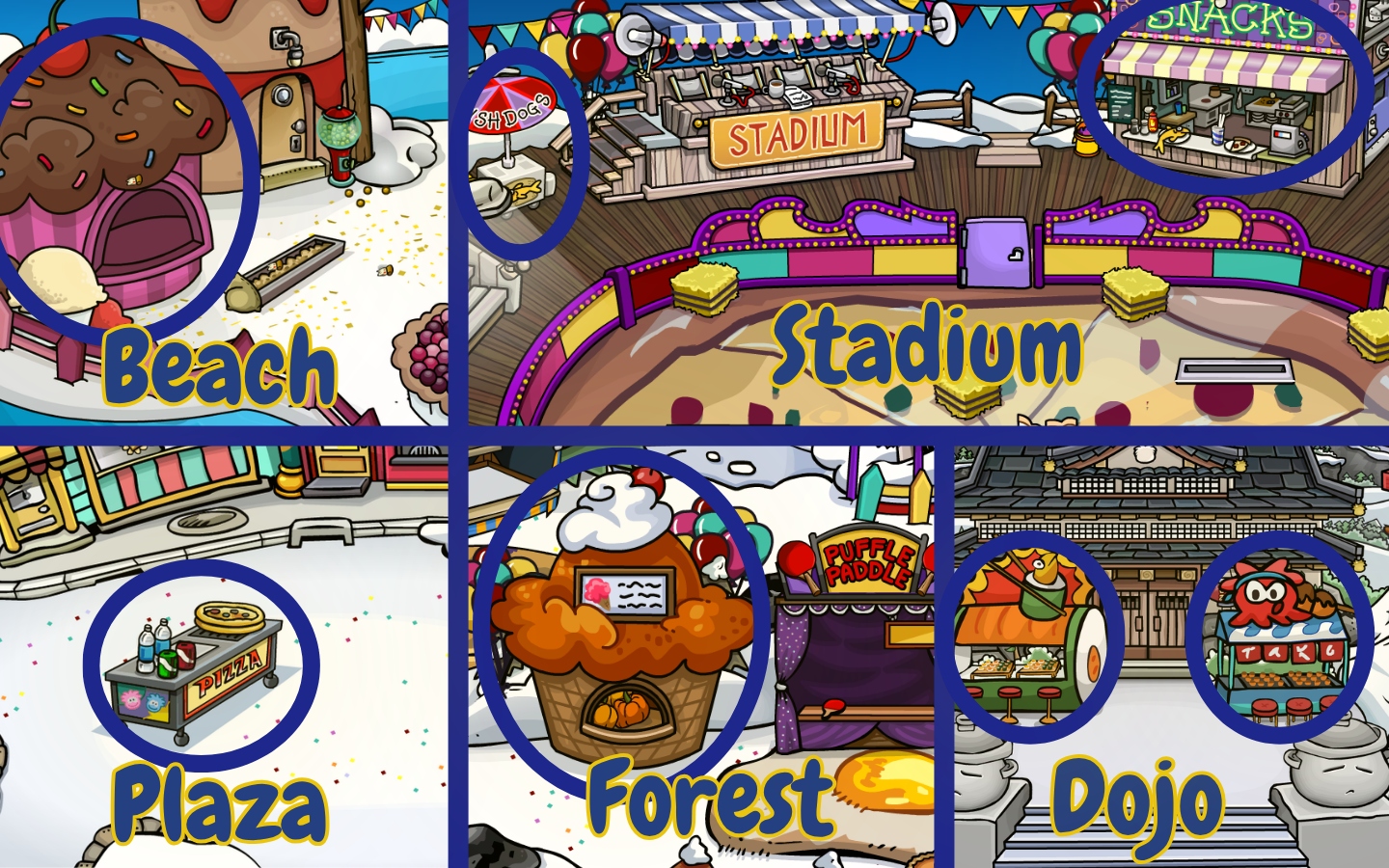 Club Penguin Journey Food Fair 2026 Snack Shack Stamp locations