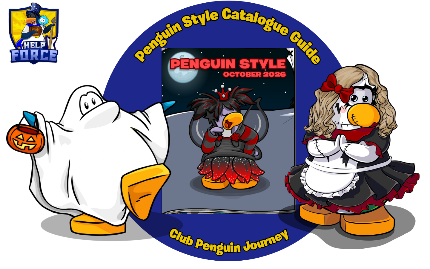 Club Penguin Journey October 2026 Penguin Style Catalog cover and Halloween clothing guide