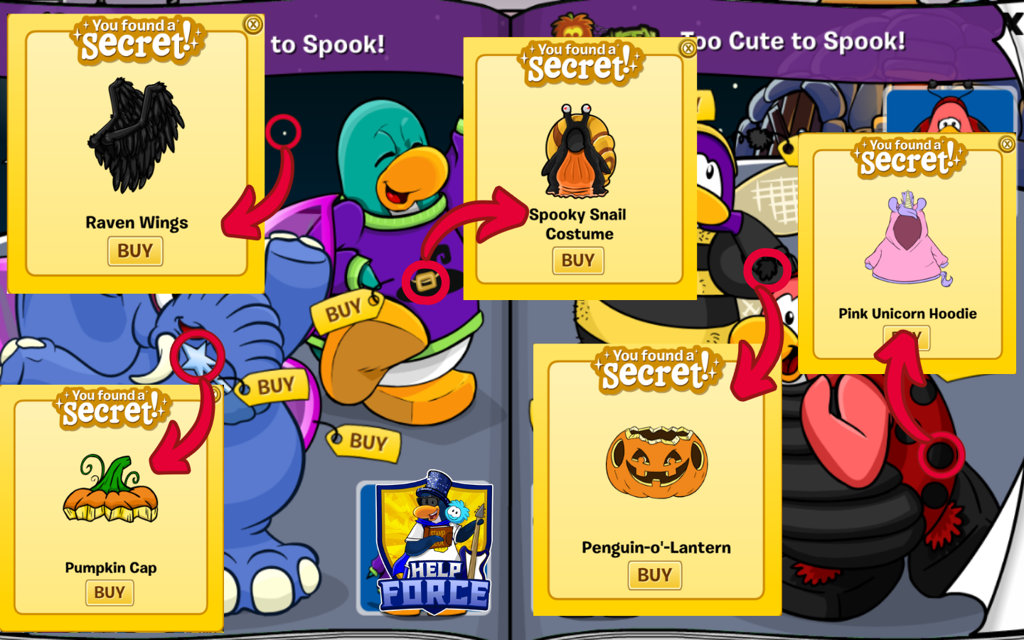 Too Cute to Spook pages 13 and 14: Spooky Snail Costume, Pumpkin Cap, Raven Wings and other secrets