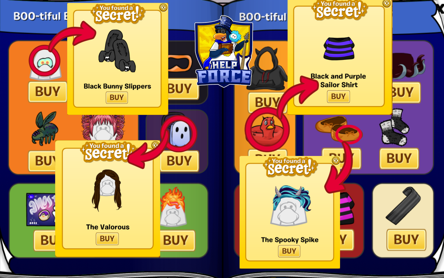 BOO-tiful Bits n Bobs pages 19 and 20: Black Bunny Slippers, The Valorous, Sailor Shirt and Spooky Spike secrets