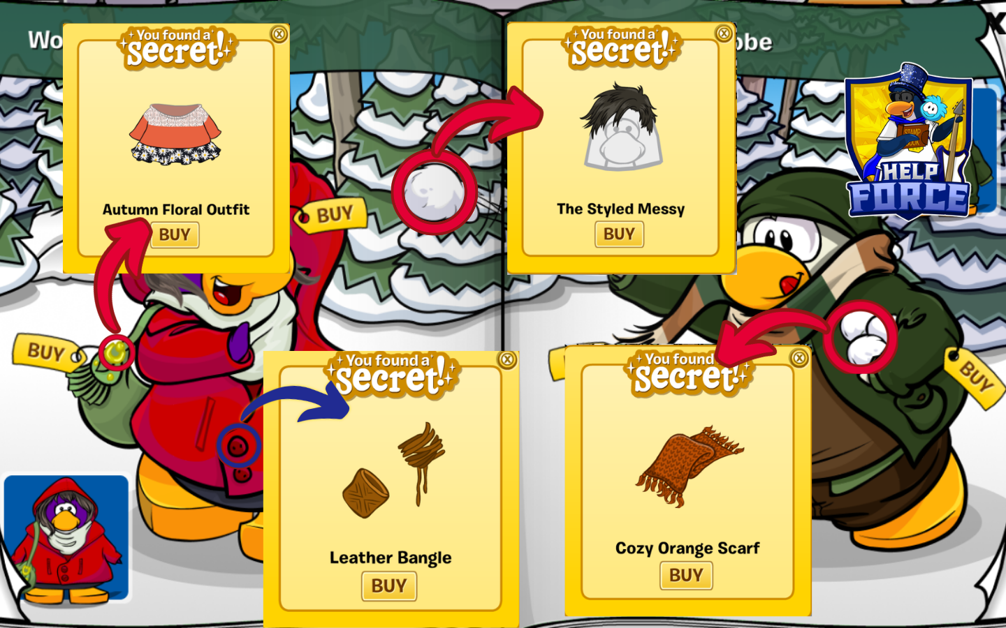 Woodland Wardrobe pages 23 and 24: Autumn Floral Outfit, Leather Bangle, Styled Messy and Cozy Orange Scarf locations