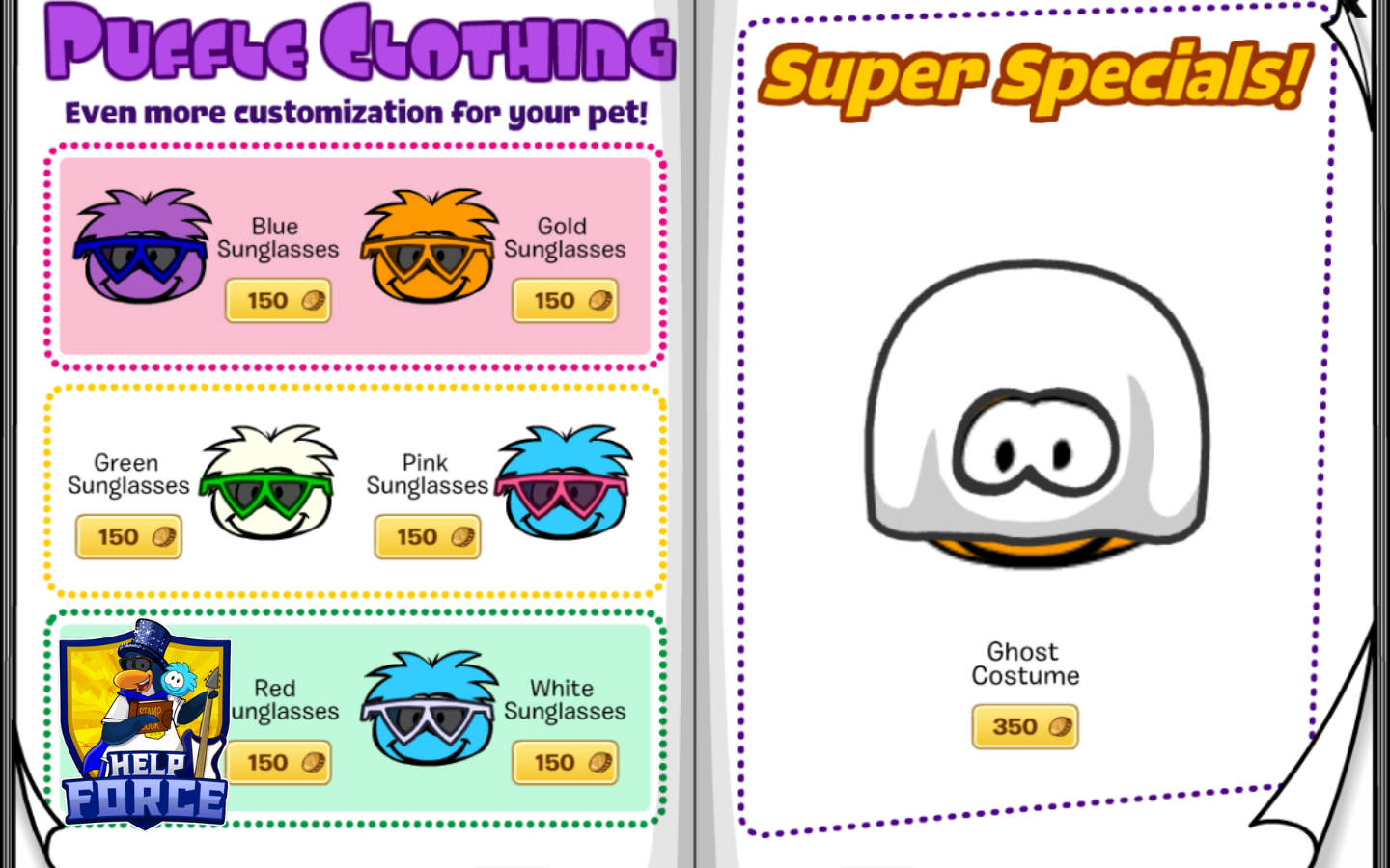 Ghost Costume Super Special and Puffle Clothing in the Club Penguin Journey October 2026 Pet Furniture Catalog