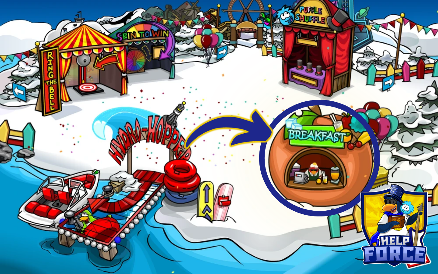 Club Penguin Journey Food Fair 2026 Breakfast Booth location at the Dock