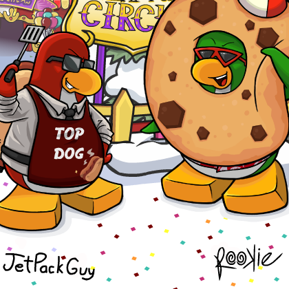 Club Penguin Journey Food Fair 2026 Rookie and Jet Pack Guy giveaway background