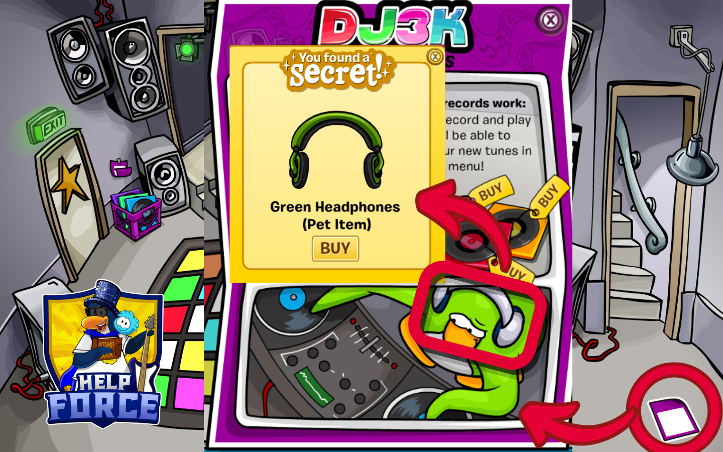 Green Headphones puffle item hidden in the Club Penguin Journey DJ3K Catalog at the Dance Club